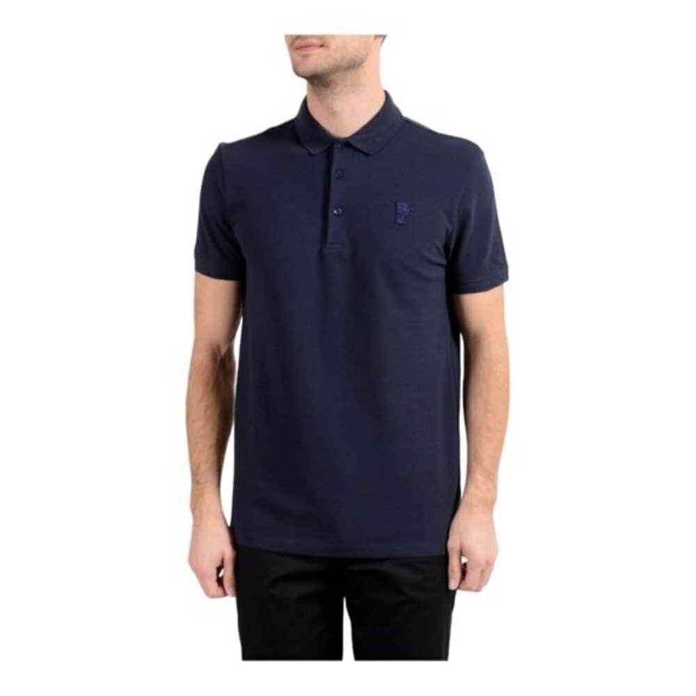 VERSACE Collection Men's Navy Blue Short Sleeve Pique Polo Shirt US S